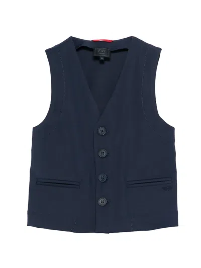 Fay Kids' Button V-neck Vest In Blue