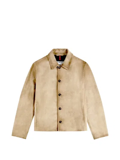 Fay Buttoned Calfskin Jacket In Neutral