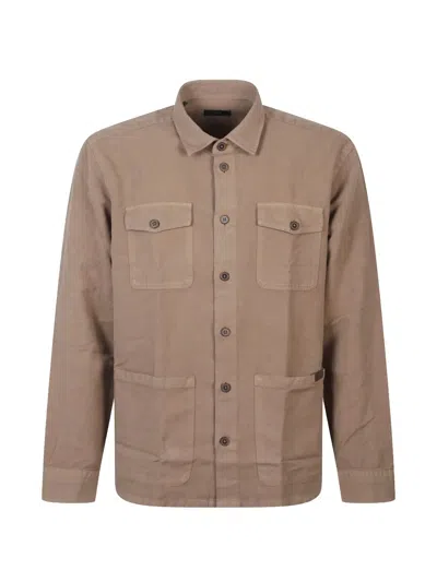 Fay Buttoned Chest-pocket Shirt In Brown