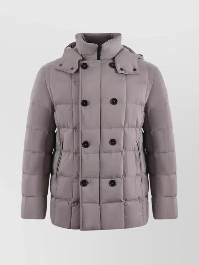 Fay Buttoned Double-breasted Hooded Quilted Pockets Jacket In Gray
