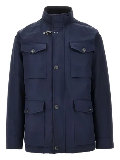 Fay Buttoned Field Jacket In Blue