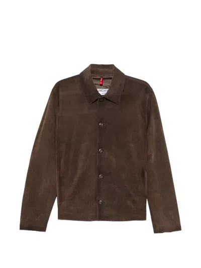 Fay Buttoned Leather Jacket In Brown