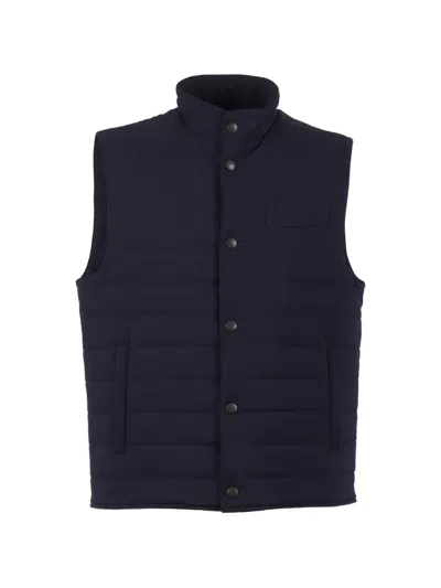 Fay Buttoned Quilted Travel Vest In Blue