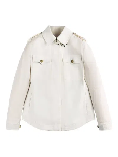 Fay Cotton Blend Shirt Jacket Epaulettes Pockets Vent In Neutral