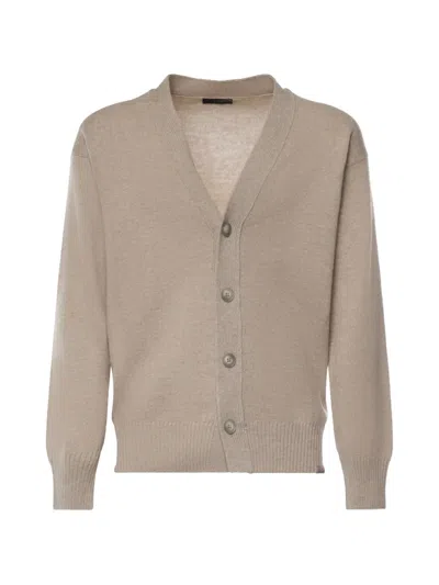 Fay Button-up V-neck Cardigan In Neutral