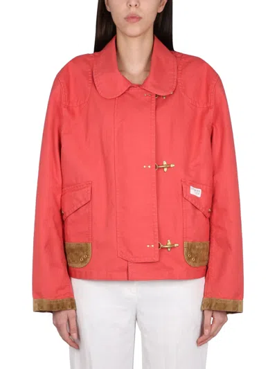 Fay 3-hook Cotton Canvas Caban Jacket In Red