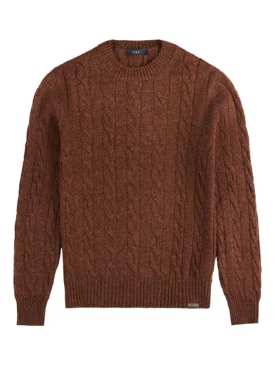 Fay Cable-knit Crew-neck Sweater In Brown