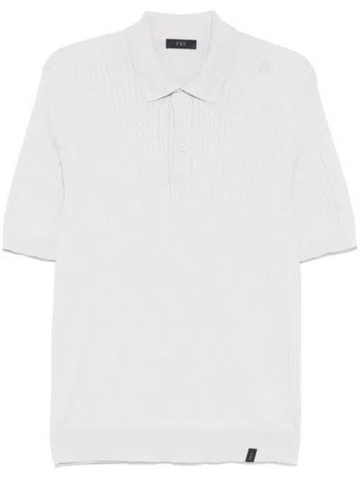 Fay Cable-knit Polo Shirt In Grey