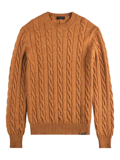 Fay Cable-knit Round-neck Sweater In Orange