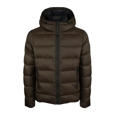 Fay Calandered Poplin Double Front Down Jacket In Brown