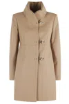 Fay Camel Melange Coat With High Collar In Neutral
