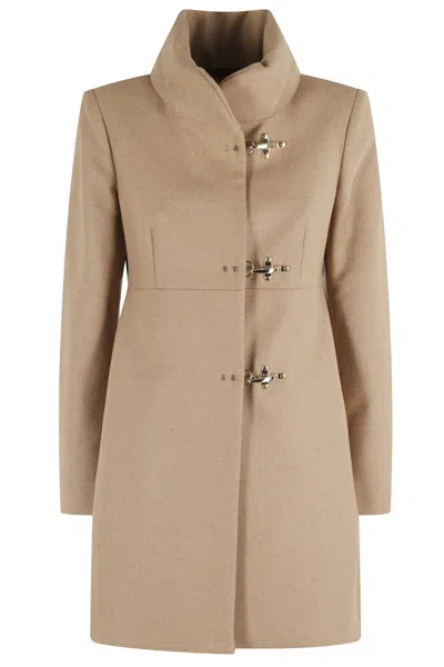 FAY CAMEL MELANGE COAT WITH HIGH COLLAR
