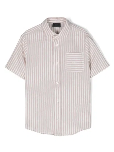 Fay Kids' Striped Short-sleeve Shirt In Neutrals