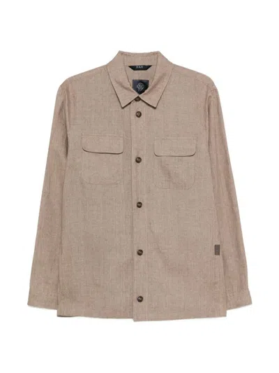 Fay Beige Linen Shirt With Chest Pockets In Neutral