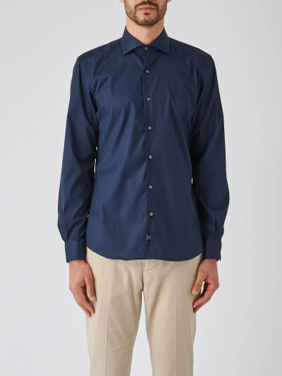 Fay Camicia Collo Francese Stretch Shirt In Navy