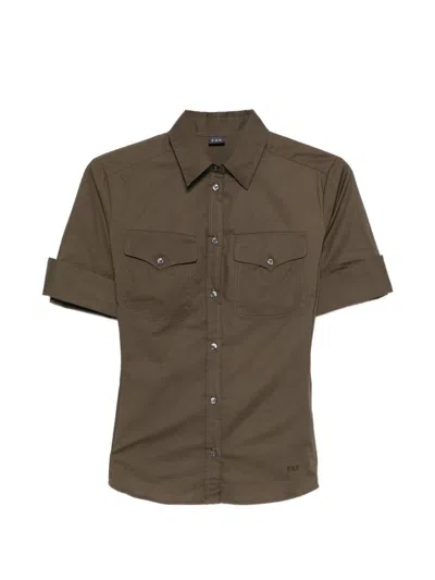 Fay Camicia Regular Fit In Popeline Stretch  In Brown