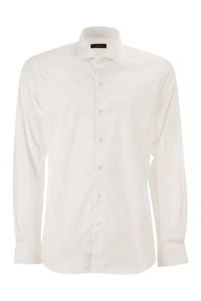 Fay Regular Fit Stretch Poplin Shirt With French Collar In White