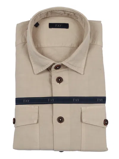 Fay Beige Tasconata Over Shirt Jacket In Brown