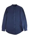 Fay Band-collar Linen Shirt In Blue