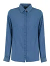 Fay Denim Shirt With Button Placket And Collar In Blue