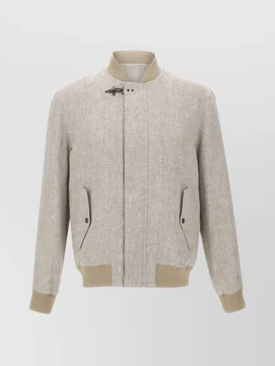 Fay Canvas Bomber Jacket Flap Pockets In Gray