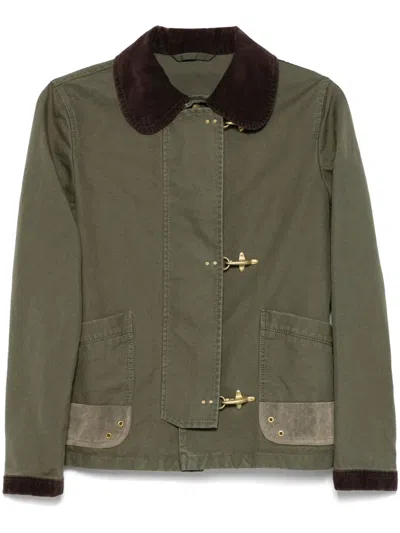 Fay 3 Hooks Canvas Caban Jacket In Military Green