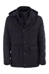Fay Men Canvas Mélange Caban Jacket With Down Padding In Black