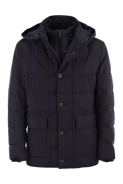 Fay Men Canvas Mélange Caban Jacket With Down Padding In Black