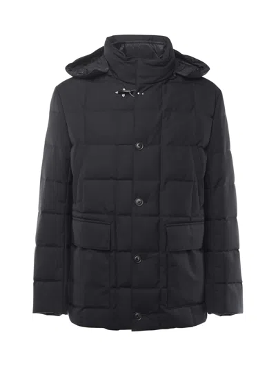 Fay Canvas Mélange Caban Jacket With Down Padding In Black