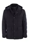 Fay Canvas Mélange Caban Jacket With Down Padding In Black