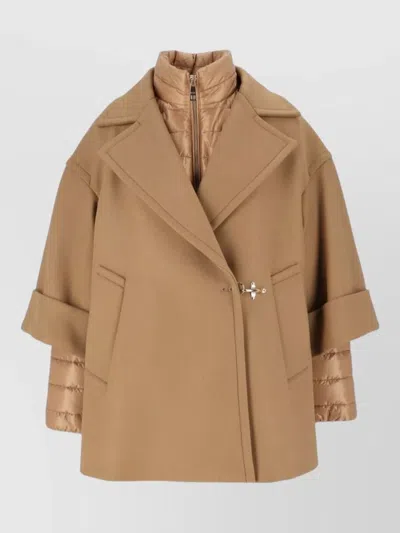 Fay Cape Coat Cashmere Wool Double Breasted In Brown