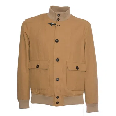 Fay Cappuccino Twill Cotton And Linen Bomber Jacket In Brown