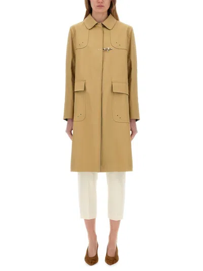Fay Long Sleeve Back Vent Flap Pockets Coat In Beige