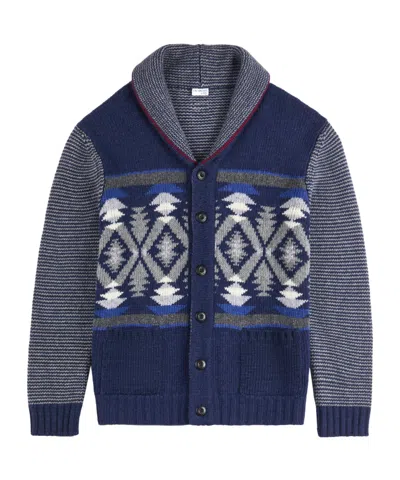 Fay Geometric-pattern Shawl-collar Cardigan In Blue