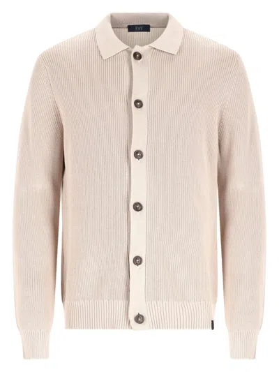 Fay Beige Shirt Jacket Maglia Front-buttons Cotton Cardigan In White
