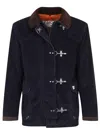 Fay Casual Blue Corduroy Jacket With Leather Cuffs And Iconic Hooks In Blue