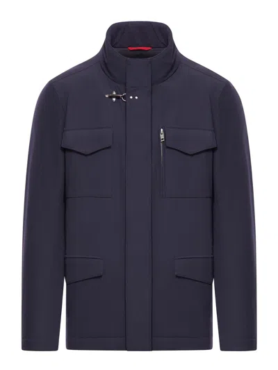 Fay Hooded Jacket With Adjustable Neck Strap In Black