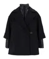 Fay Black Double-breasted Removable Down Lining Wool-blend Cape In Black