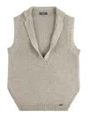 Fay Knitted Cotton Vest With Side Slits In Beige