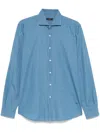 Fay Logo-embroidered Chambray Shirt In Blue