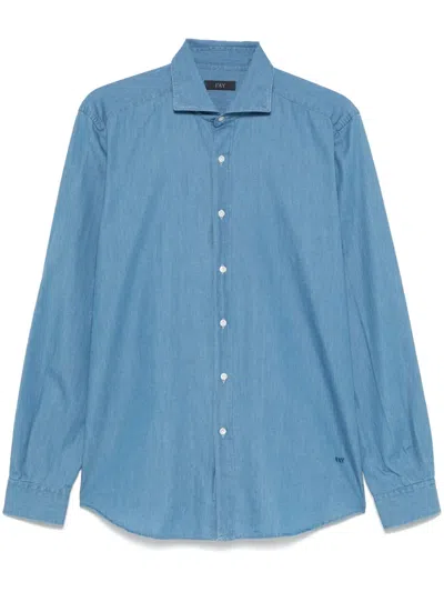 Fay Regular Fit Cotton White Buttons Shirt In Blue