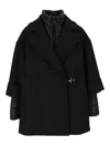 Fay Black Double-breasted Removable Down Lining Wool-blend Cape In Black