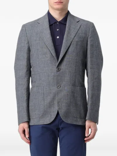 Fay Checked Single-breasted Blazer In Gray