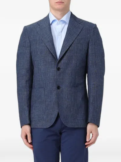 Fay Check-pattern Blazer In Blue