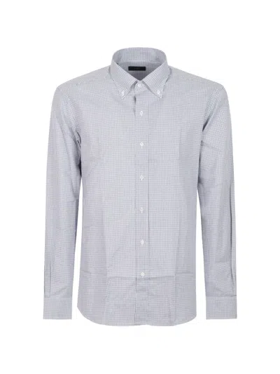 Fay Check-pattern Button-down Shirt In Gray