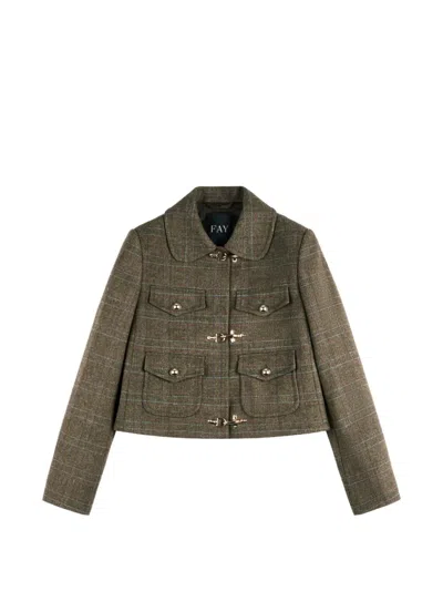 Fay Check-pattern Toggle-fastening Cropped Jacket In Black