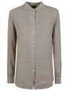 Fay Classic Button-down Linen Shirt With Mandarin Collar In Gray