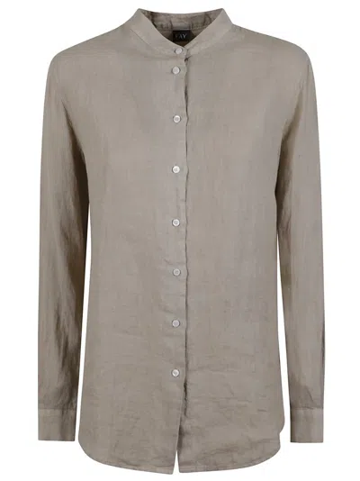 FAY FAY CLASSIC BUTTON-DOWN LINEN SHIRT WITH MANDARIN COLLAR
