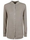 Fay Classic Button-down Linen Shirt With Mandarin Collar In Gray
