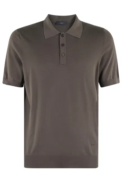 Fay Classic Cotton Knit Polo In Grey